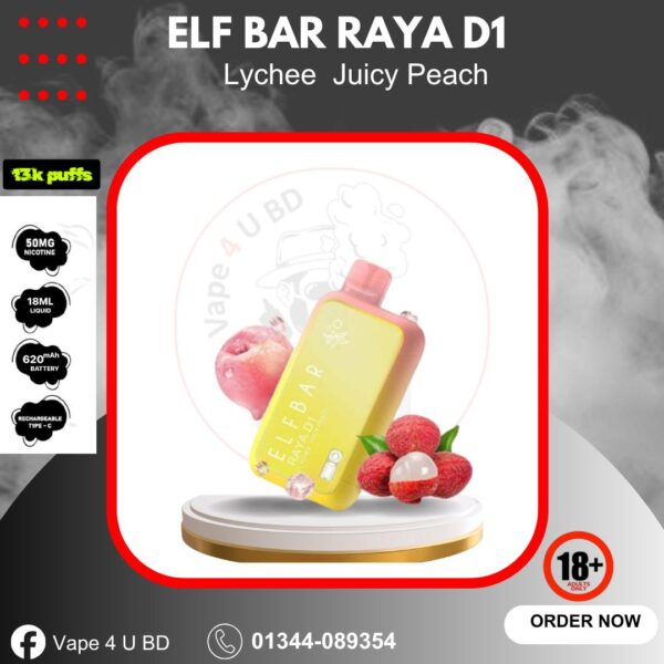 Elf Bar Raya D1 13000puffs- Lychee Juicy Peach